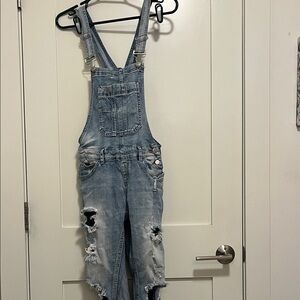 Distressed Denim Overalls size small